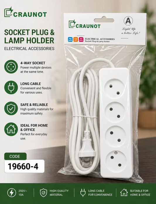 Craunot Socket Plug  – 4 Outlets Power Strip (Code 19660-4)