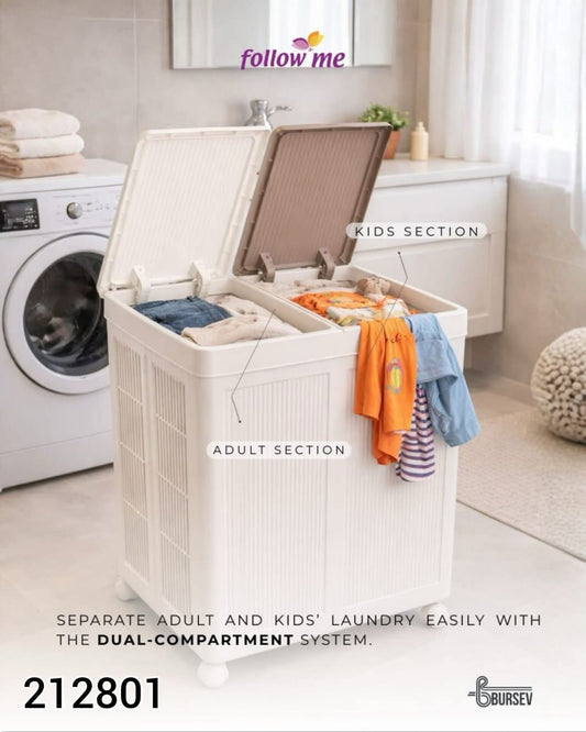 Follow Me Dual-Compartment Laundry Hamper with Wheels