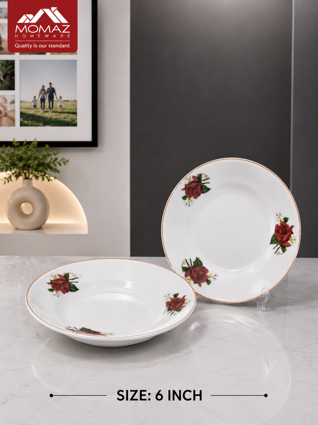 Momaz Porcelain Deep Plate – Rose Design – 6 Inch