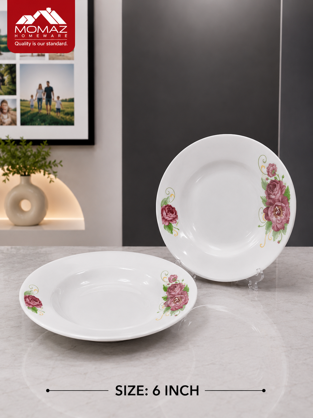 Momaz Porcelain Deep Plate – Floral Rose Design – 6 Inch