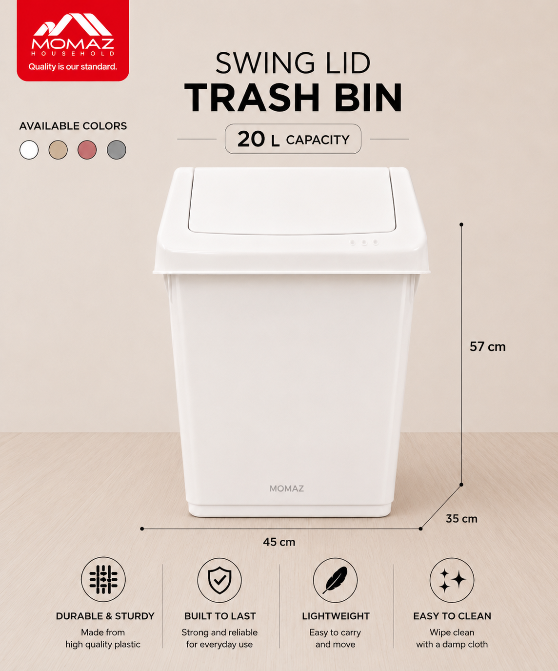 Momaz Swing Lid Trash Bin 20L