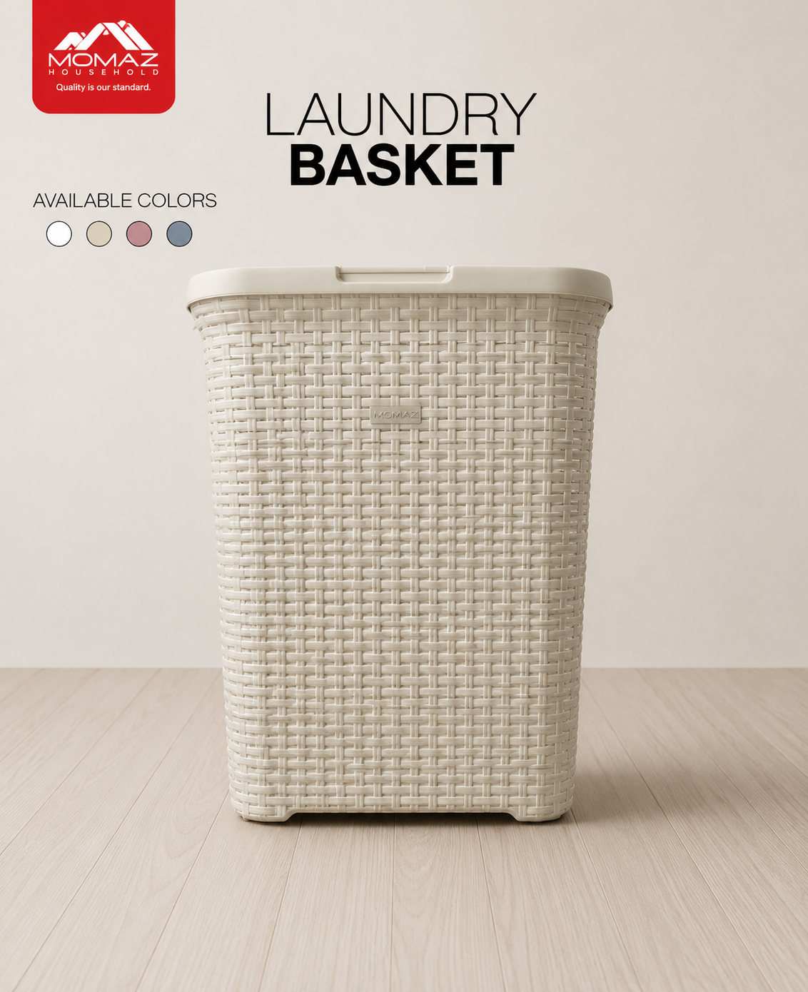 Momaz Rattan Laundry Basket With Lid By 3M Plast