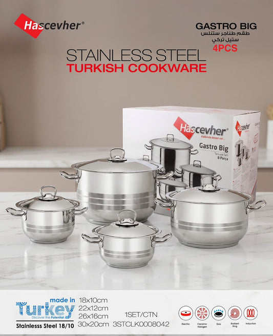 Hascevher Gastro Stainless Steel Cookware Set – 4 Pieces