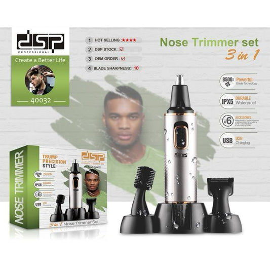 DSP 3-in-1 Nose Trimmer Set – Model 40032 | USB Rechargeable | IPX5 Waterproof