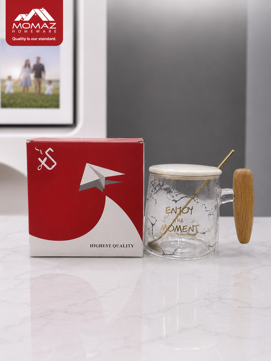 Momaz Glass Mug with Lid & Spoon