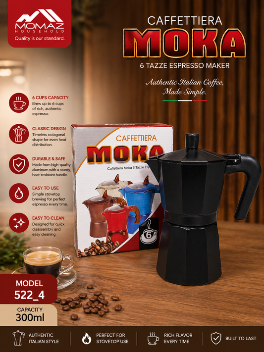 Momaz Moka Pot Espresso Maker – 6 Cups (300ml) – Model 522_4