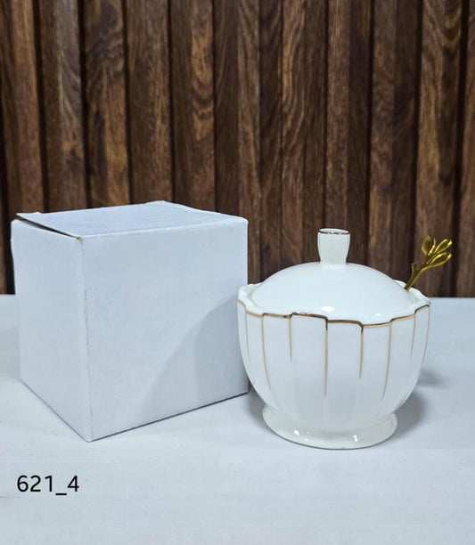 Momaz Ceramic Sugar Bowl with Lid & Spoon (621_4)