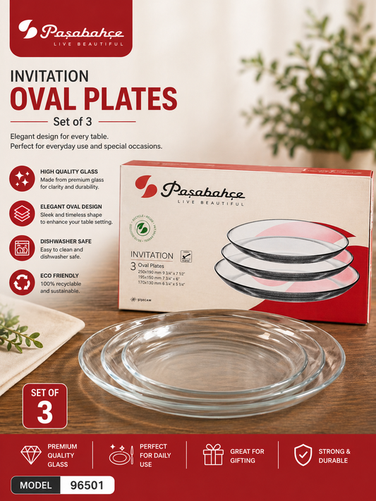 Pasabahce Invitation Oval Plates – Set of 3 (Model 96501)