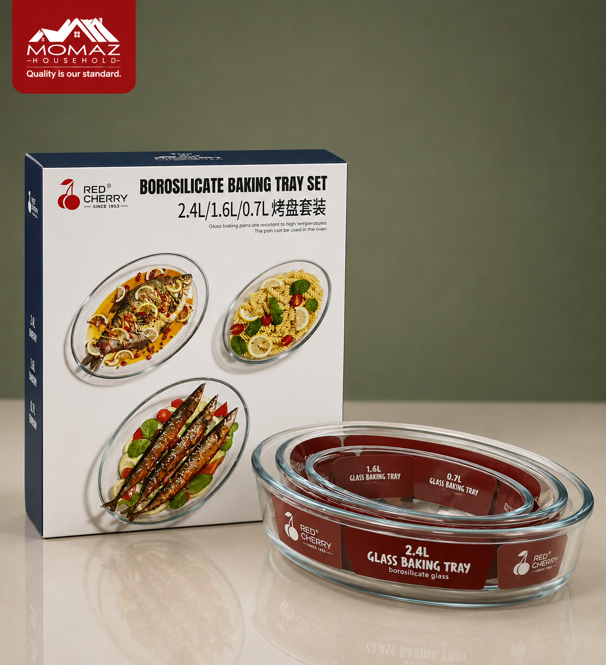 Momaz Borosilicate Glass Baking Tray Set – 3 Pieces