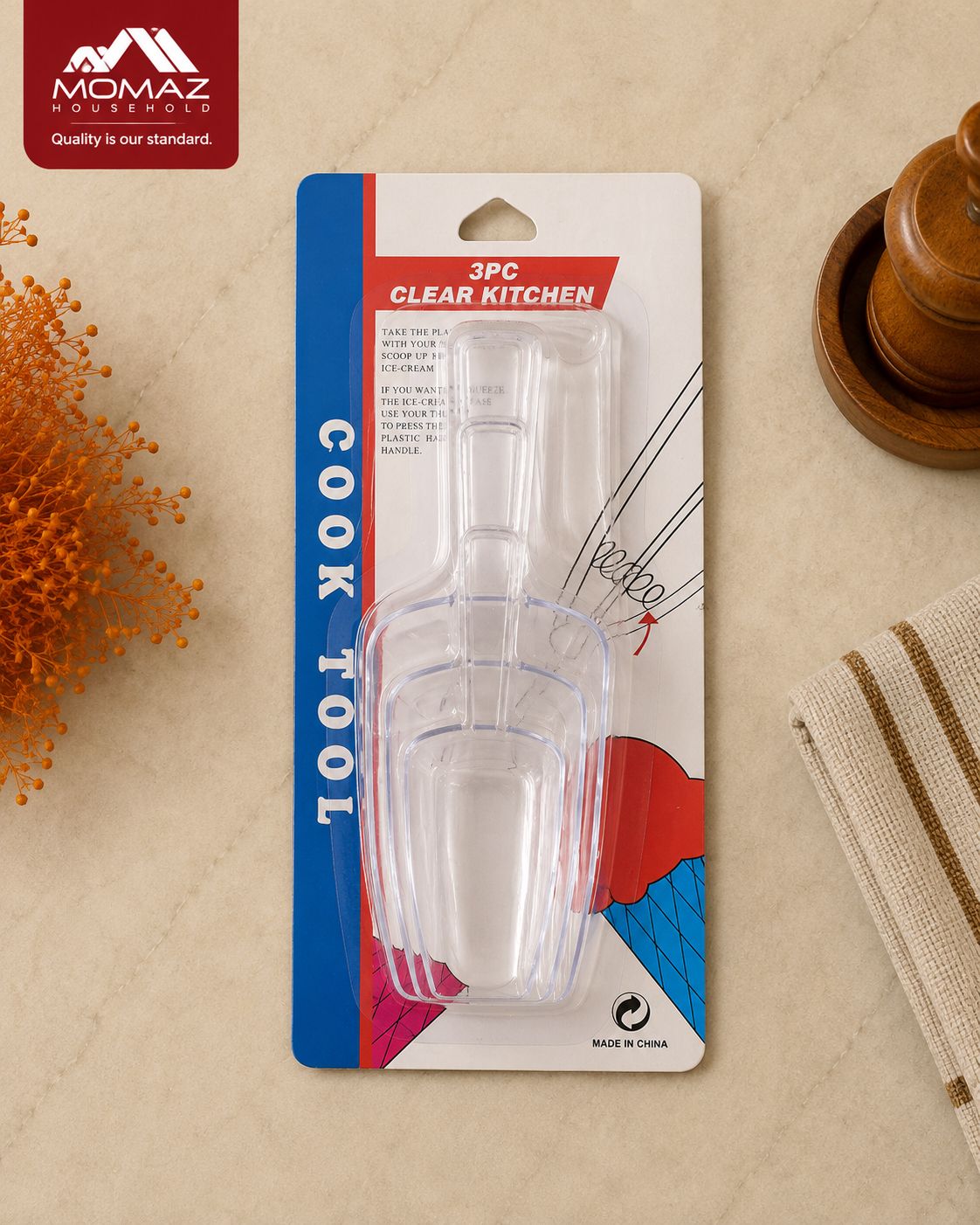 Momaz Clear Kitchen Scoop Set – 3 PCS