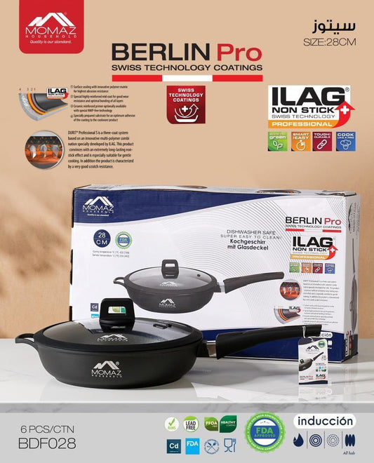 Momaz Berlin Pro Deep Fry Pan with Glass Lid – 28 cm
