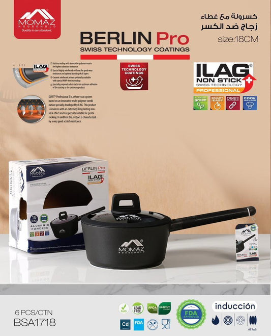 Momaz Berlin Pro Saucepan with Glass Lid – 18 cm