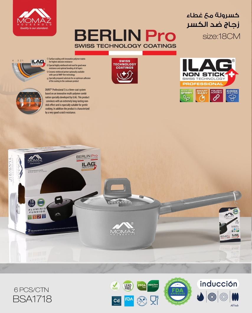 Momaz Berlin Pro Saucepan with Glass Lid – 18 cm