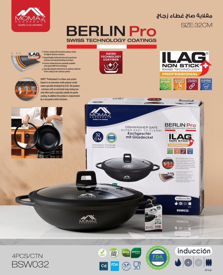 Momaz Berlin Pro Wok with Glass Lid – 32 cm