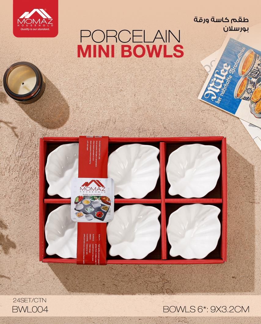 Momaz Porcelain Mini Bowls Set – Leaf Design (6 Pieces) (BWL004)