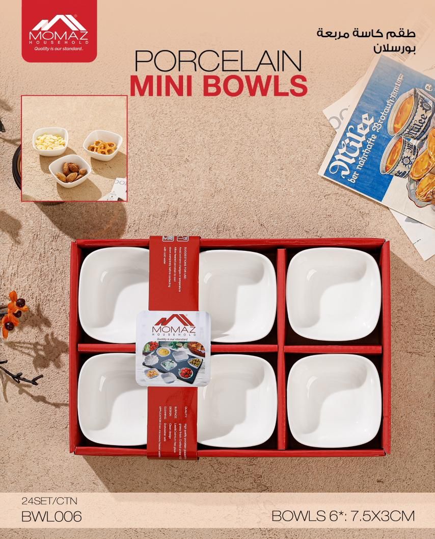 Momaz Porcelain Mini Bowls Set – Square Design (6 Pieces) (BWL006)