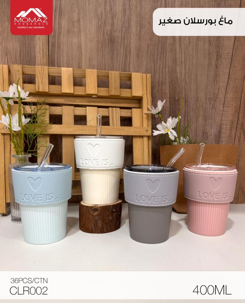Momaz Small Porcelain Mug – 400ML with Lid & Straw (CLR002)