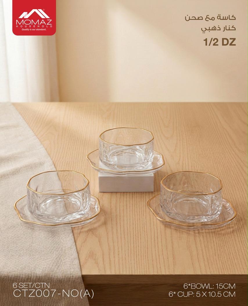 Momaz High Quality Glass Bowls & Saucers Set – 12 Pieces