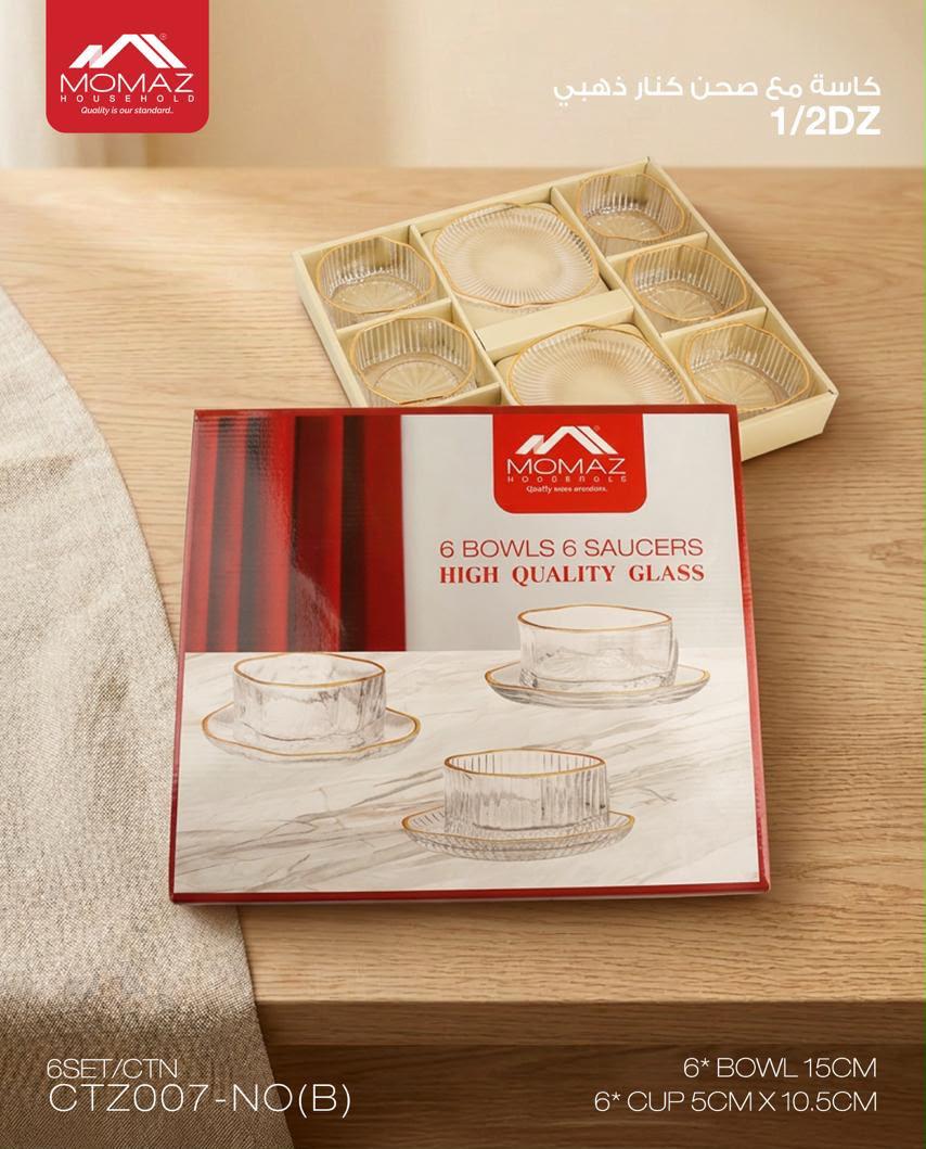 Momaz High Quality Glass Bowls & Saucers Set – 12 Pieces