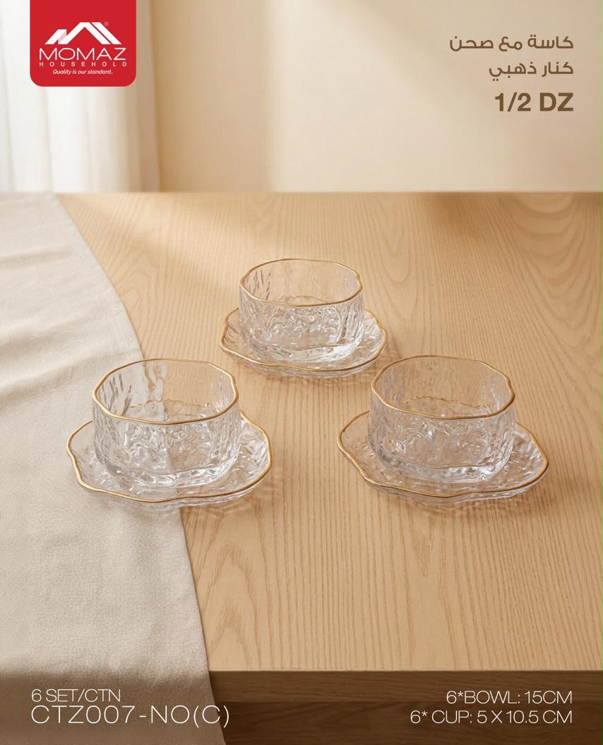 Momaz High Quality Glass Bowls & Saucers Set – 12 Pieces