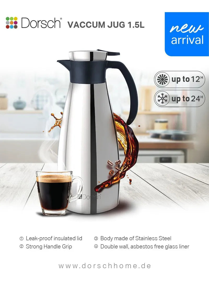 Dorsch Vacuum Jug 1.5L – Stainless Steel Insulated Carafe