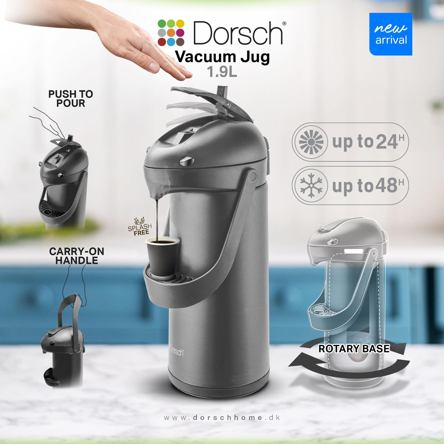 Dorsch Vacuum Jug 1.9L – Push to Pour Thermal Dispenser