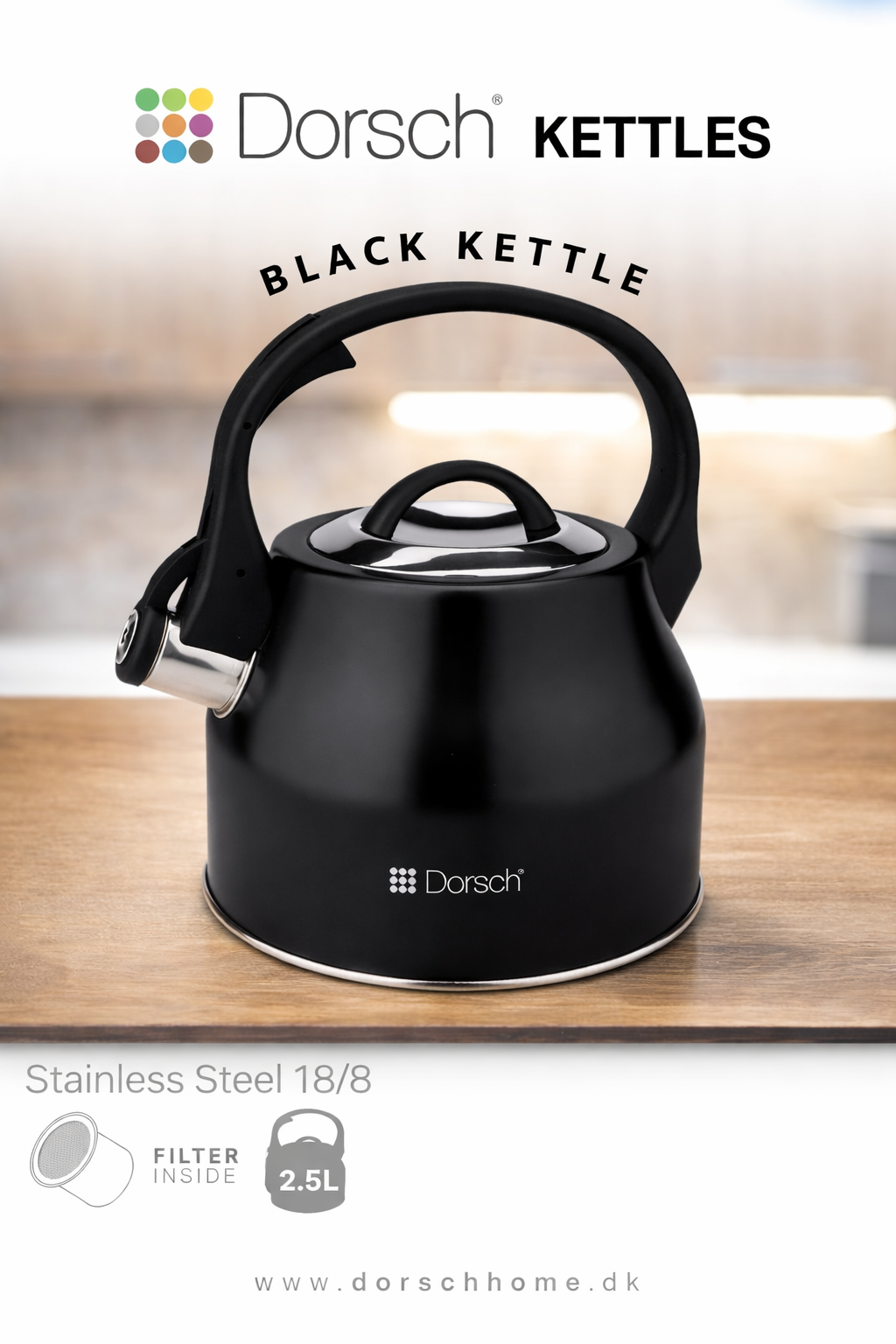 Dorsch Kettle – Black | Stainless Steel 18/8 (2.5L)
