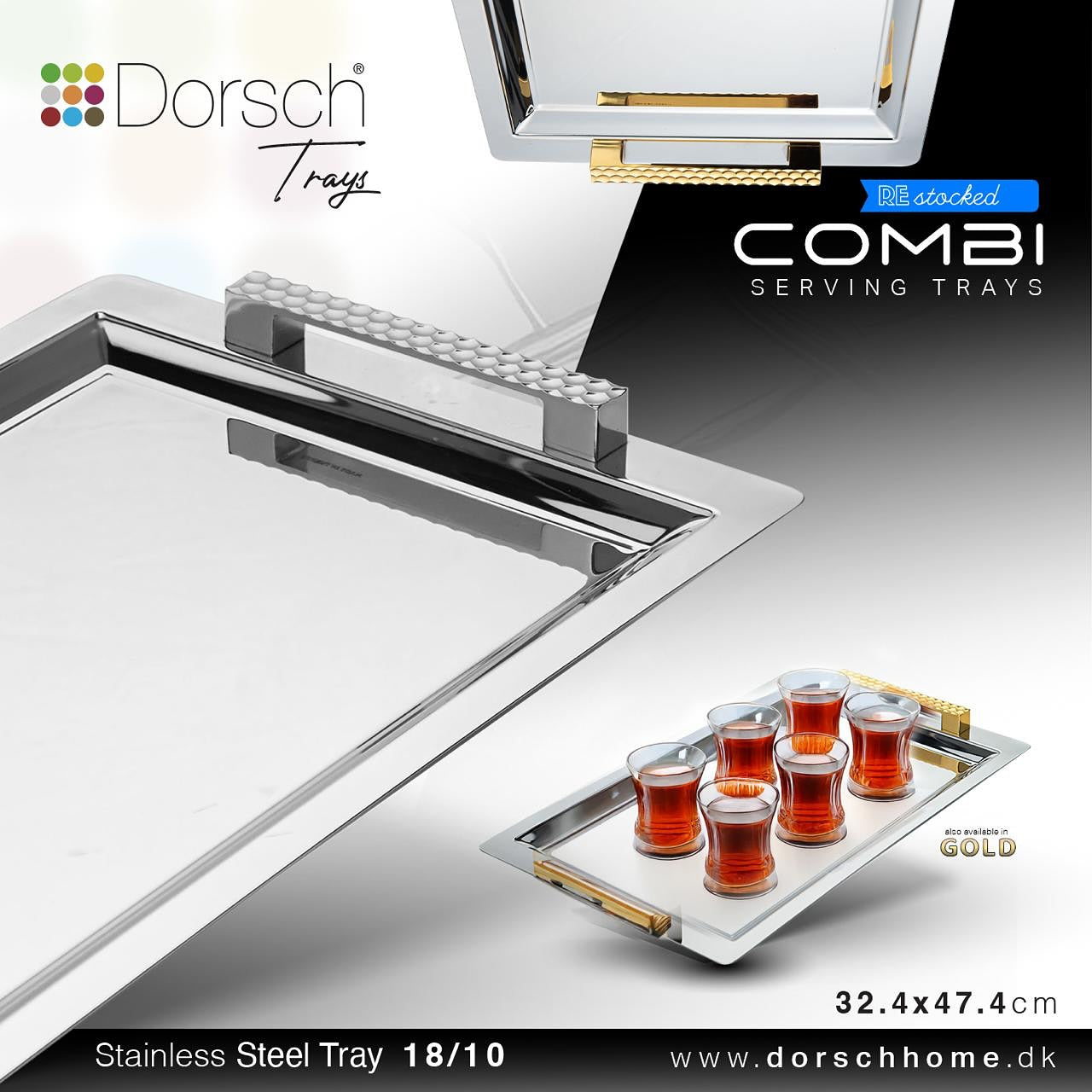 Dorsch Tray – Stainless Steel 18/10 Size: 32.4 × 47.4 cm