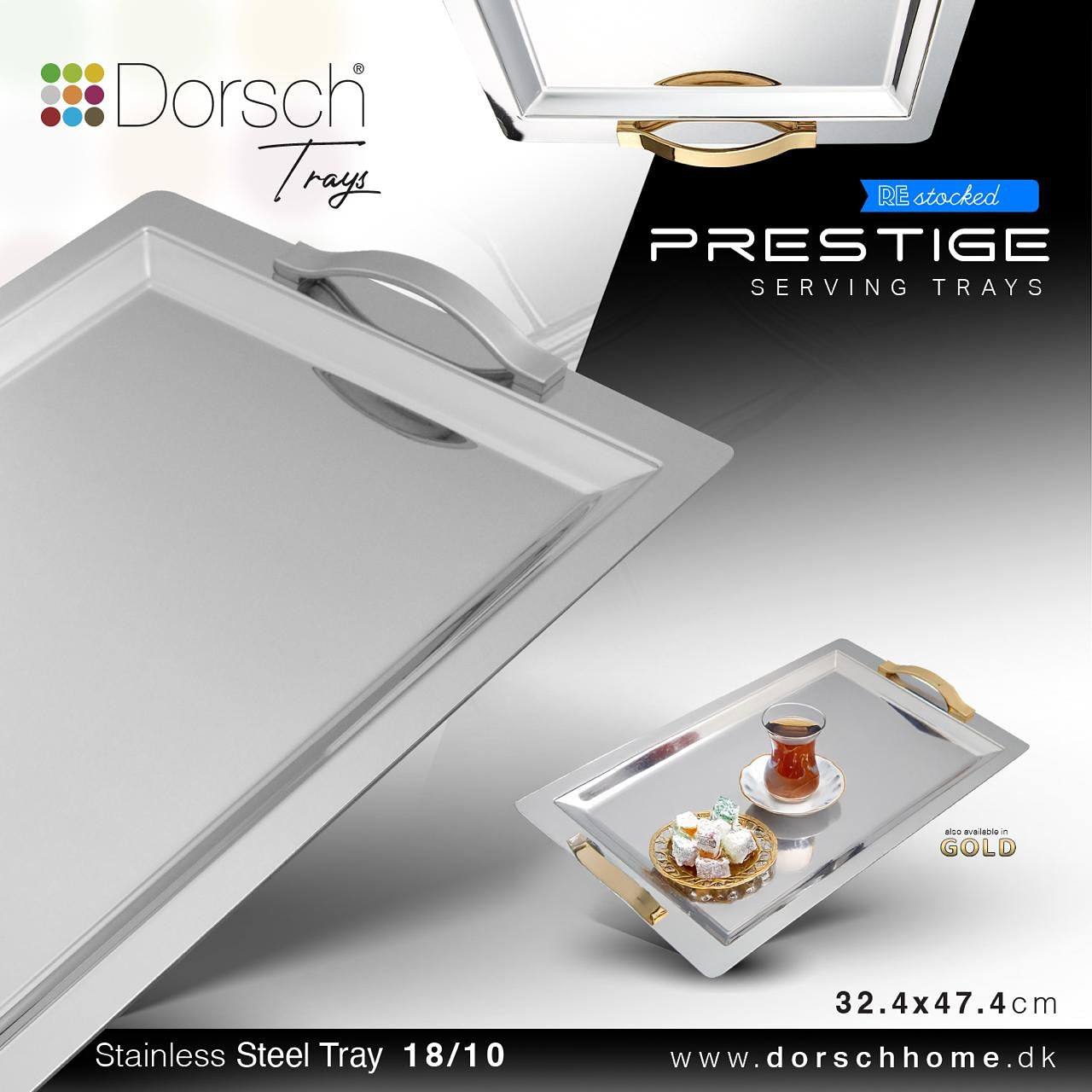 Dorsch Tray – Stainless Steel 18/10 Size: 32.4 × 47.4 cm