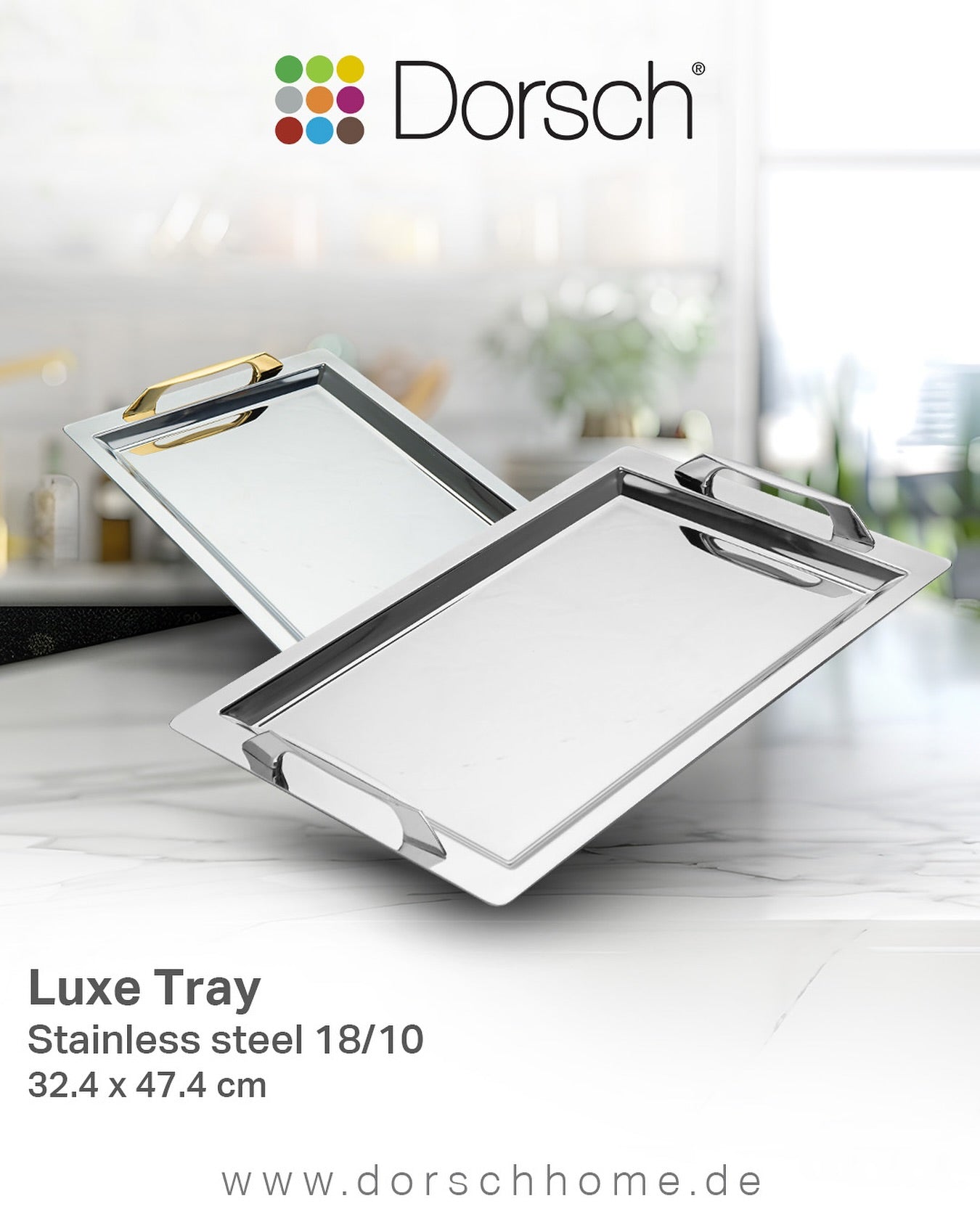 Dorsch Tray – Stainless Steel 18/10 Size: 32.4 × 47.4 cm