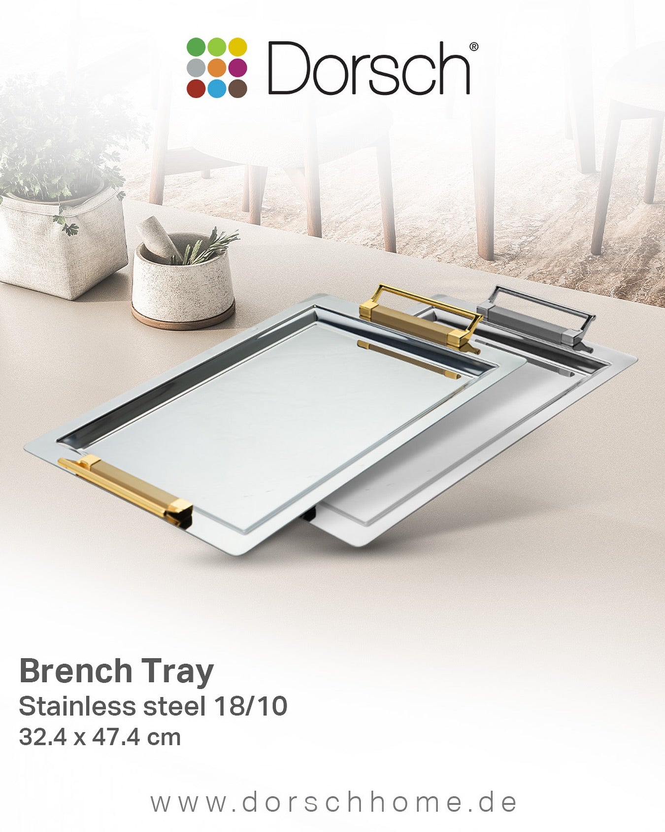 Dorsch Tray – Stainless Steel 18/10 Size: 32.4 × 47.4 cm