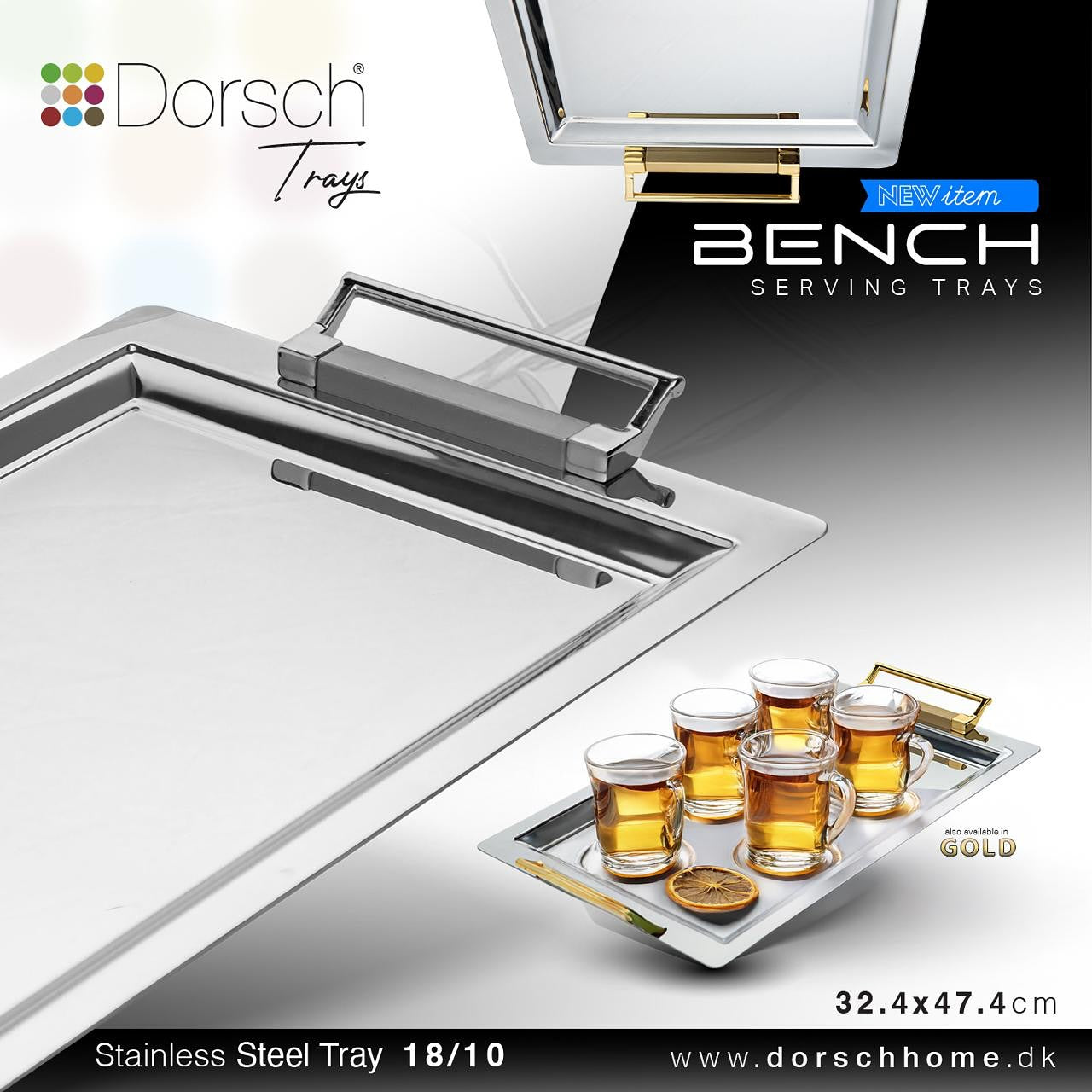 Dorsch Tray – Stainless Steel 18/10 Size: 32.4 × 47.4 cm
