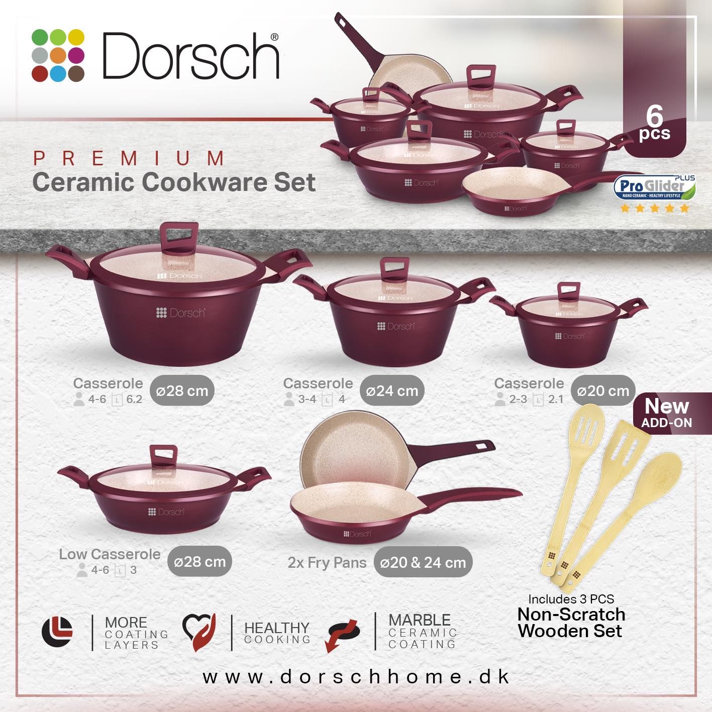 Dorsch Premium Series – Ceramic Cookware Set (6 PCS)