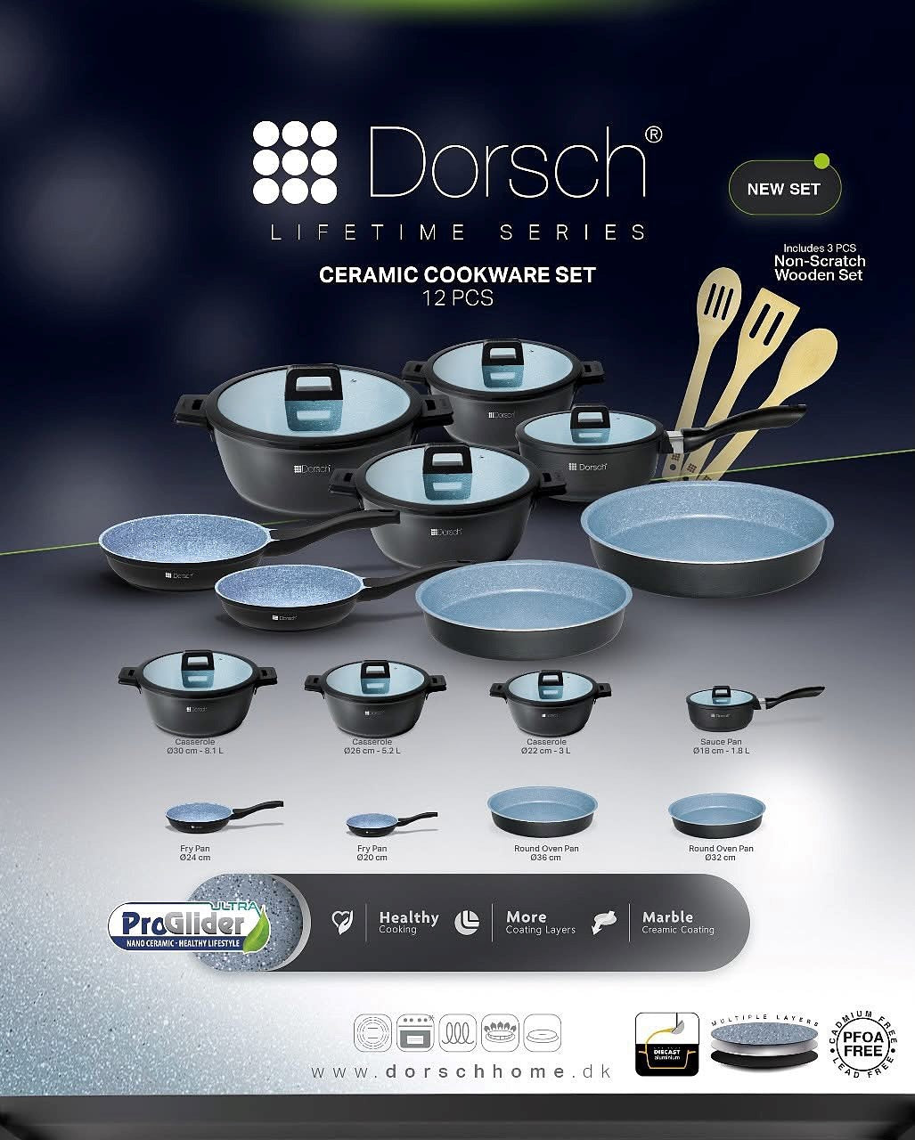 Dorsch Lifetime Series – Ceramic Cookware Set (12 PCS)