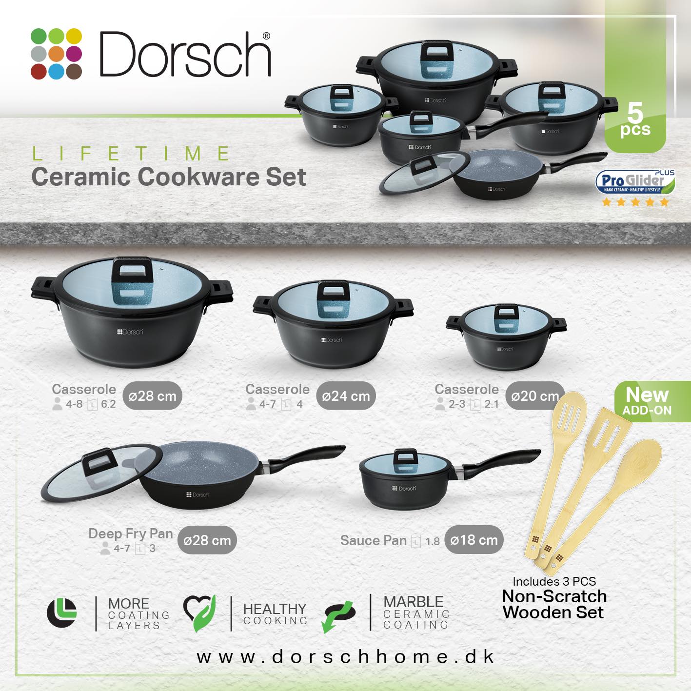 Dorsch Lifetime Series – Ceramic Cookware Set (5 PCS)