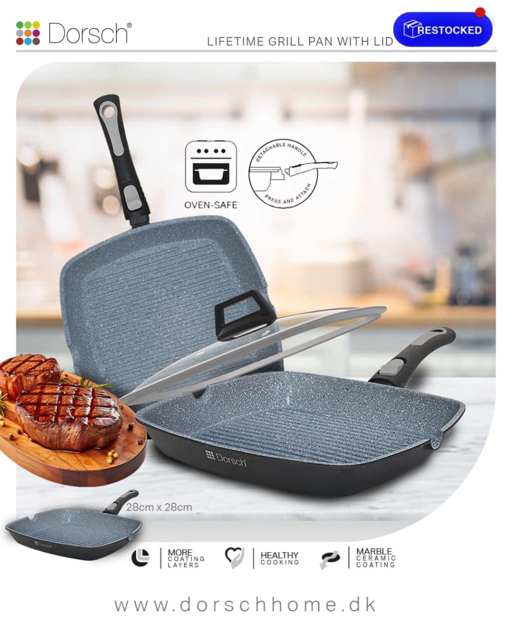 Dorsch Grill Pan with Lid – 28 cm