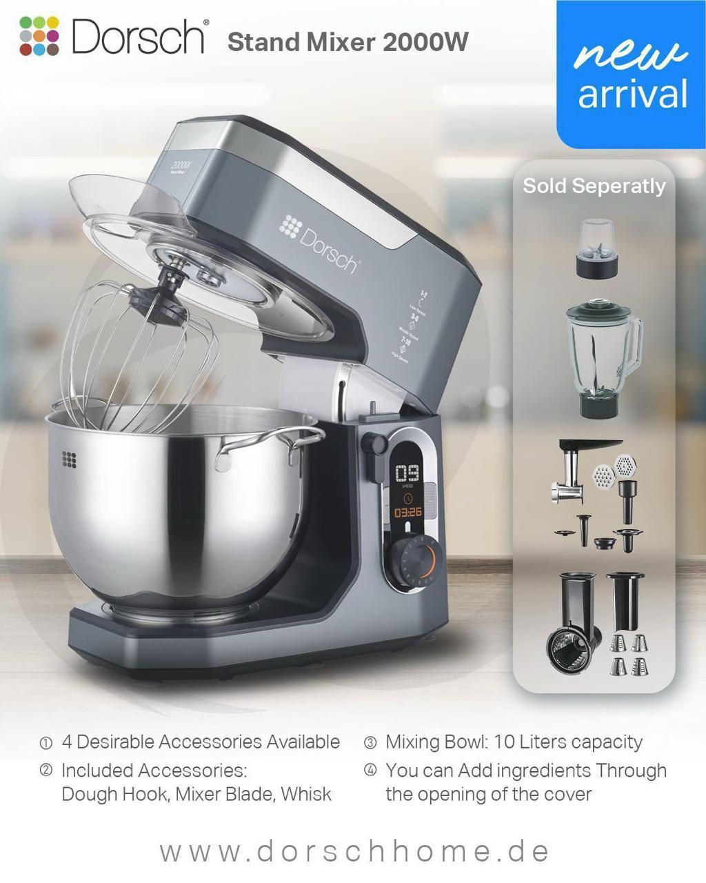 Dorsch Stand Mixer – 2000W (10L Professional Mixer | Made in Germany)