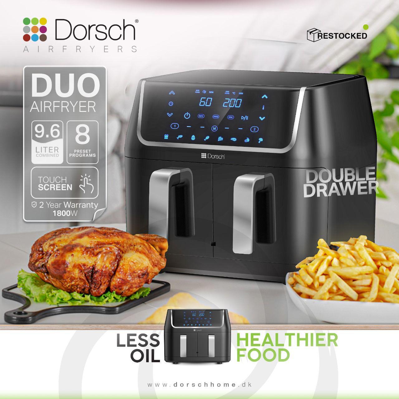Dorsch Dual Air Fryer – 1800W | 8 Programs | 9.6L
