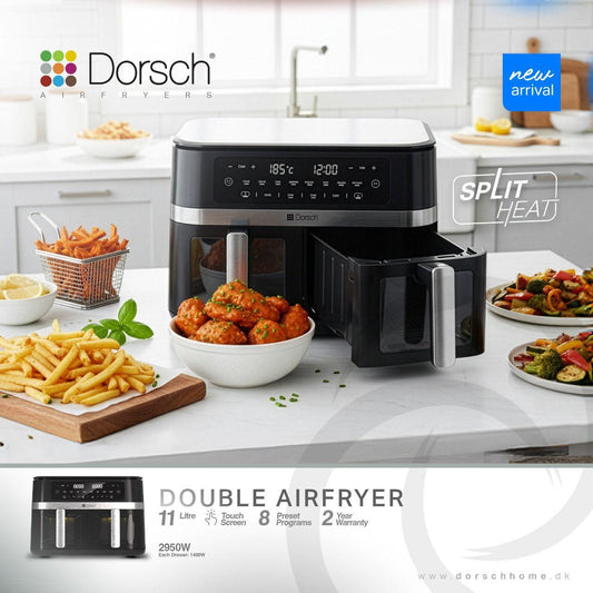 Dorsch Dual Air Fryer – 2950W | 8 Programs | 5.5L × 2