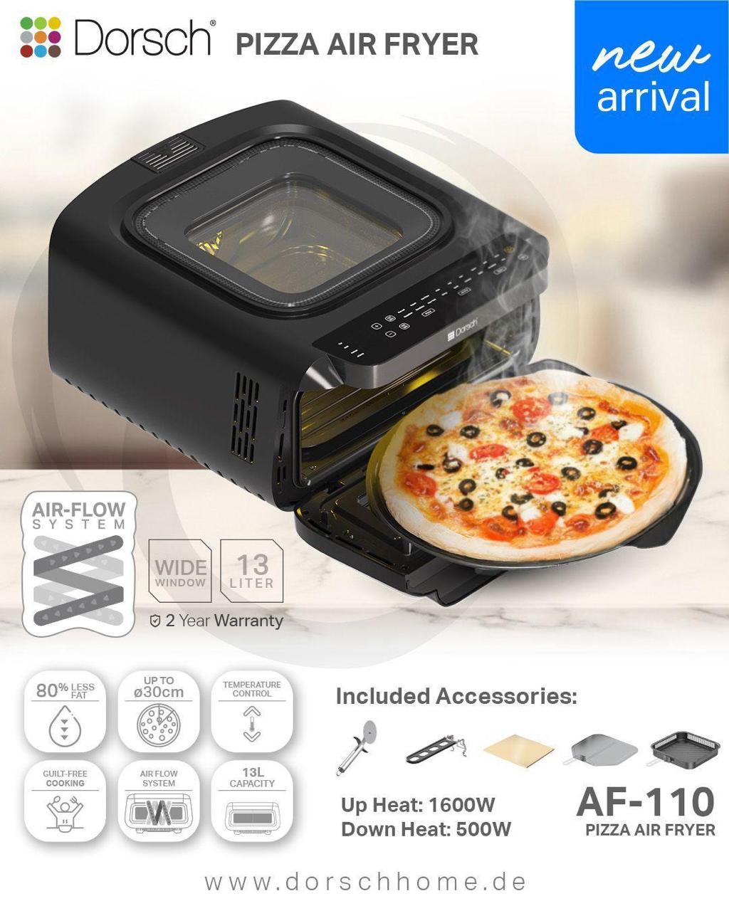 Dorsch Pizza Air Fryer – Up Heat: 1600W | Down Heat: 500W | 18 Programs | 13L