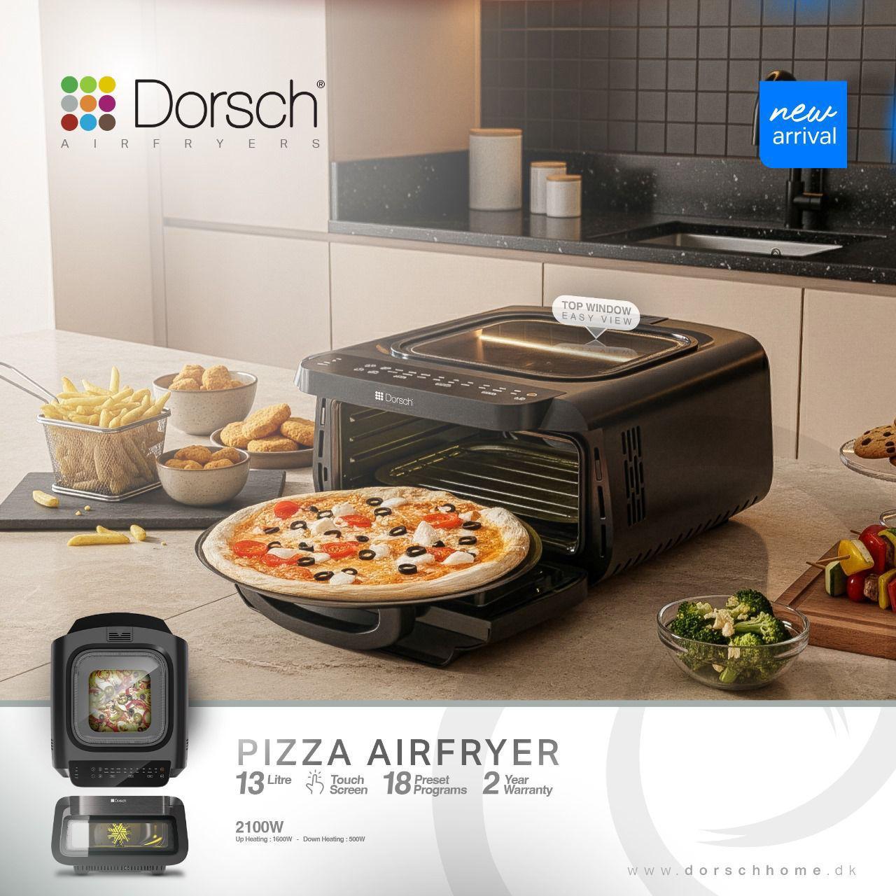 Dorsch Pizza Air Fryer – Up Heat: 1600W | Down Heat: 500W | 18 Programs | 13L