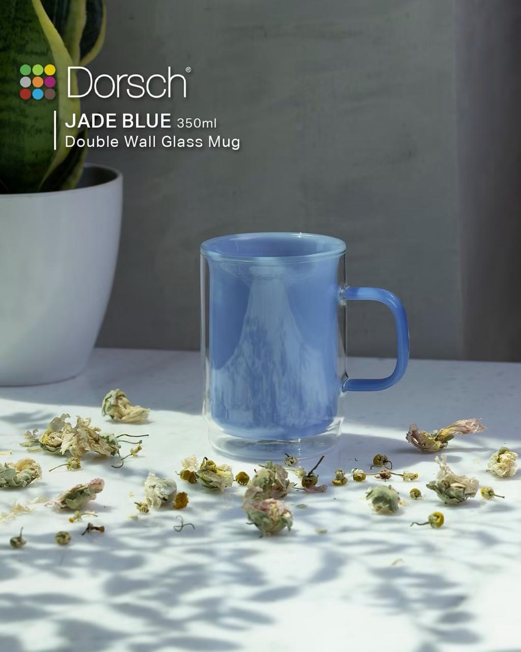 Dorsch Jade Blue Double Wall Glass Mug – 350ml