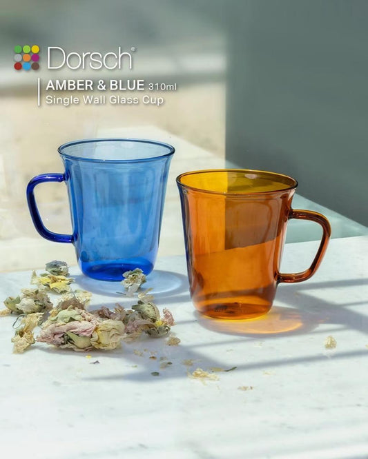 Dorsch Amber &amp; Blue Single Wall Glass Cup – 310ml