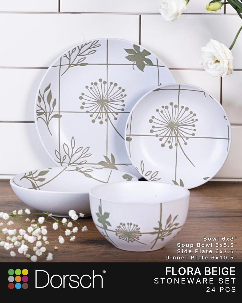 Dorsch Flora Beige Porcelain Dinner Set – 24 Pieces