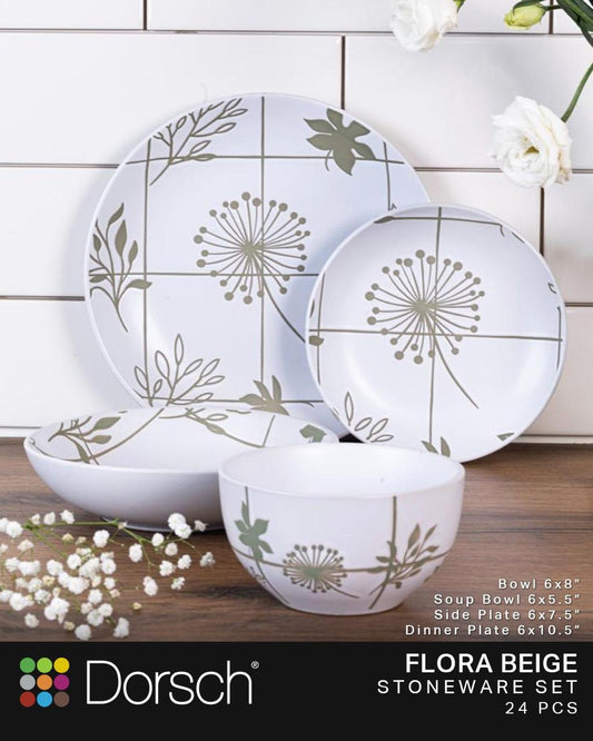 Dorsch Flora Beige Porcelain Dinner Set – 24 Pieces