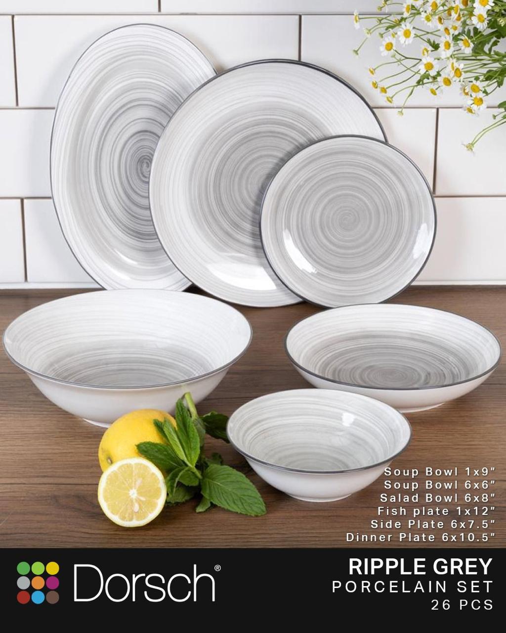 Dorsch Ripple Grey Porcelain Dinner Set – 26 Pieces