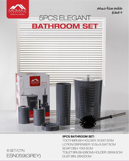Momaz Elegant 5-Piece Bathroom Set – Grey