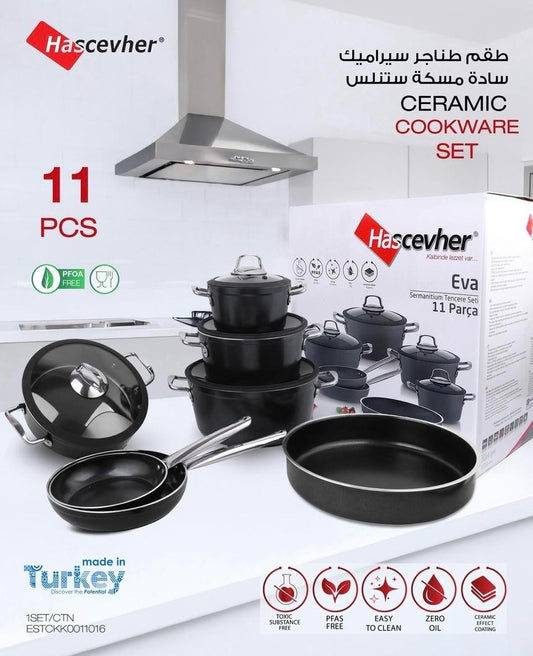 Momaz Hascevher Ceramic Cookware Set – 11 Pieces (Eva Series)