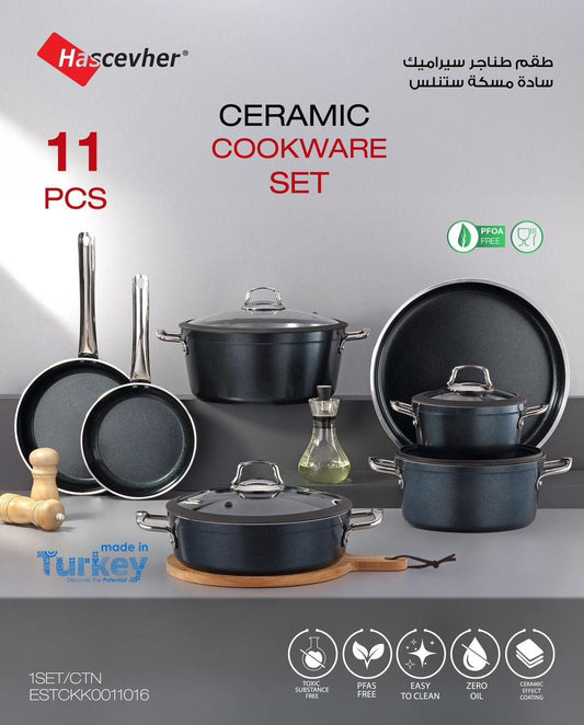 Momaz Hascevher Ceramic Cookware Set – 11 Pieces (Eva Series – Dark Edition)