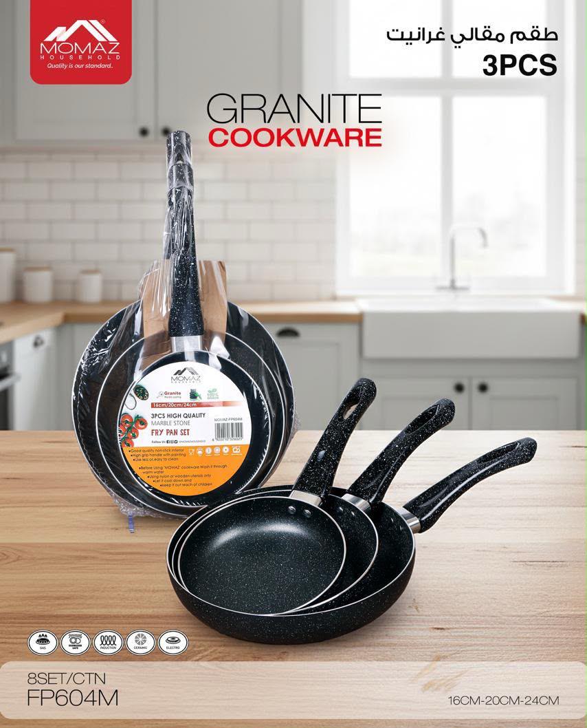 Momaz Granite Fry Pan Set – 3-Pcs